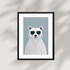 Cool Bear Wall Art – Funny Sunglasses Animal Print for Modern Decor