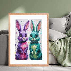 Colourful Rabbit Art Print – Dripping Paint Bunny, Vibrant Animal Wall Decor unframed