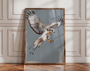 Lámina artística "Vuelo de halcón", póster de ave imponente, decoración moderna de pared con motivos de fauna silvestre.