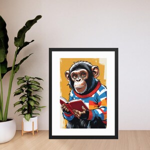 Intellektueller Schimpanse Kunstdruck – Coole Retro Affe Illustration, Geeky Tier Wandkunst