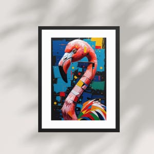 Geometric Flamingo Print -Digital Download– Colourful Abstract Bird Wall Art