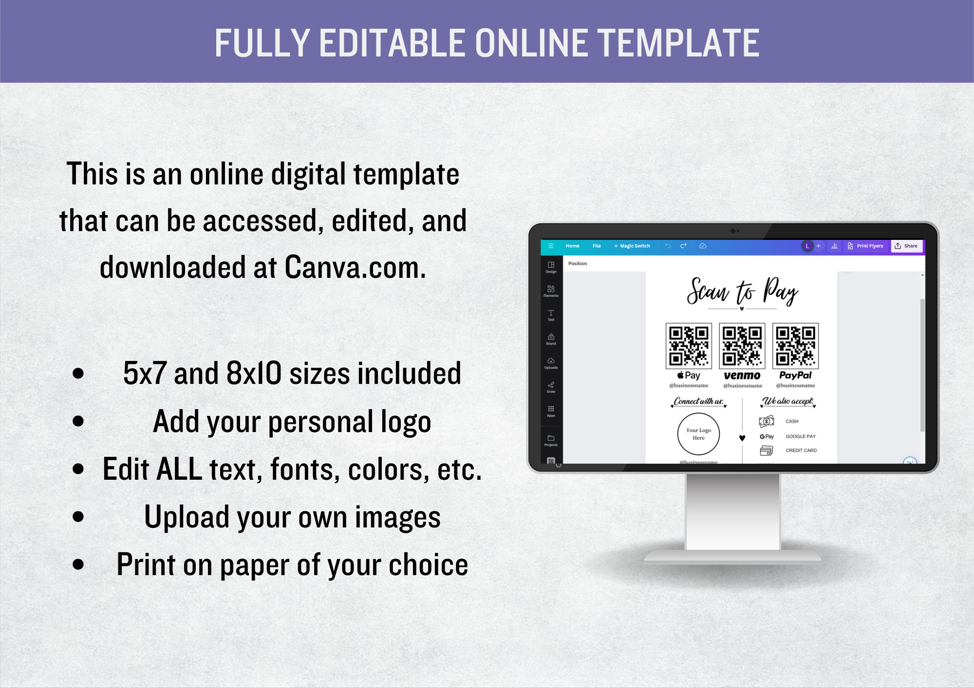Editable Scan Code Editable Scan to Pay Sign for Small Business, QR Code Sign Template ...