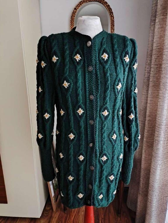 Vintage 80s Austrian Handknitted Cardigan Puff Sleeve