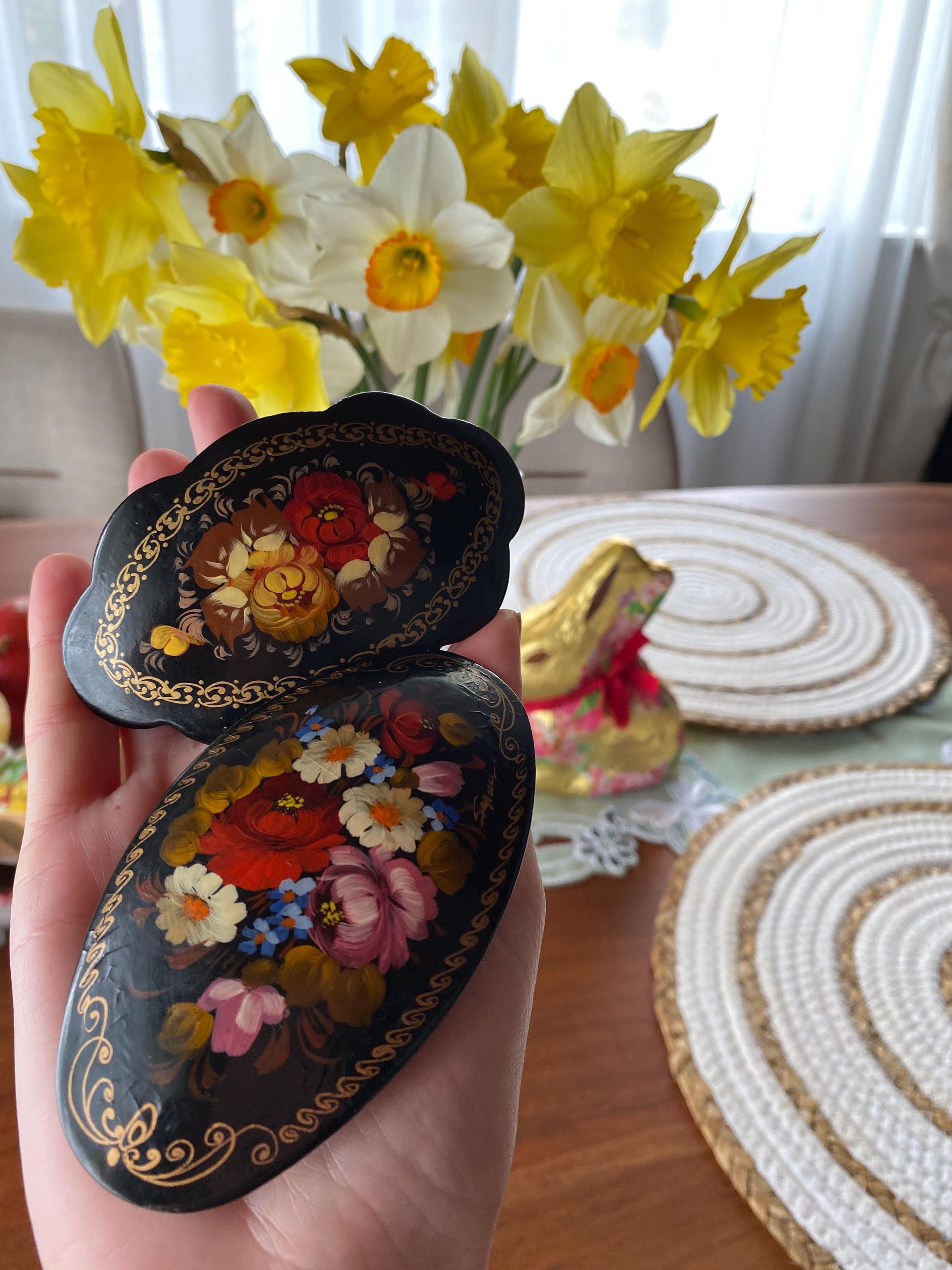 Vintage Floral Lacquer Art Hair Barrette, Russian Hair Clip  display picture 3