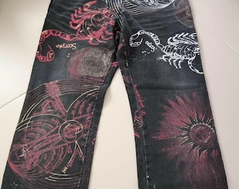Zeldzame AW2003 Roberto Cavalli Zodiac Constellation Astrology denim jeansbroek 32/46