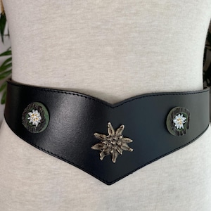 vintage dirndl belt trachten corset leather belt edelweiss floral 85cm cottagrcote