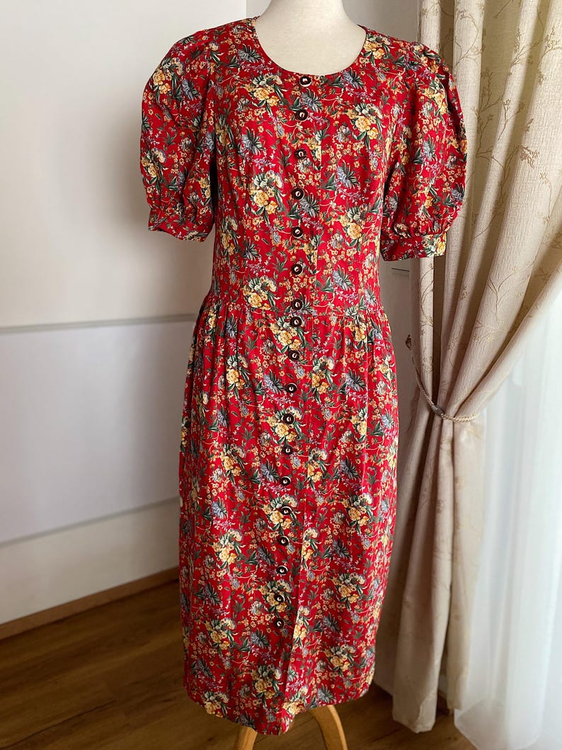 Vintage Blumenkleid: 80er Jahre Landhaus Folklore Salzburger Dirndl Bild 1