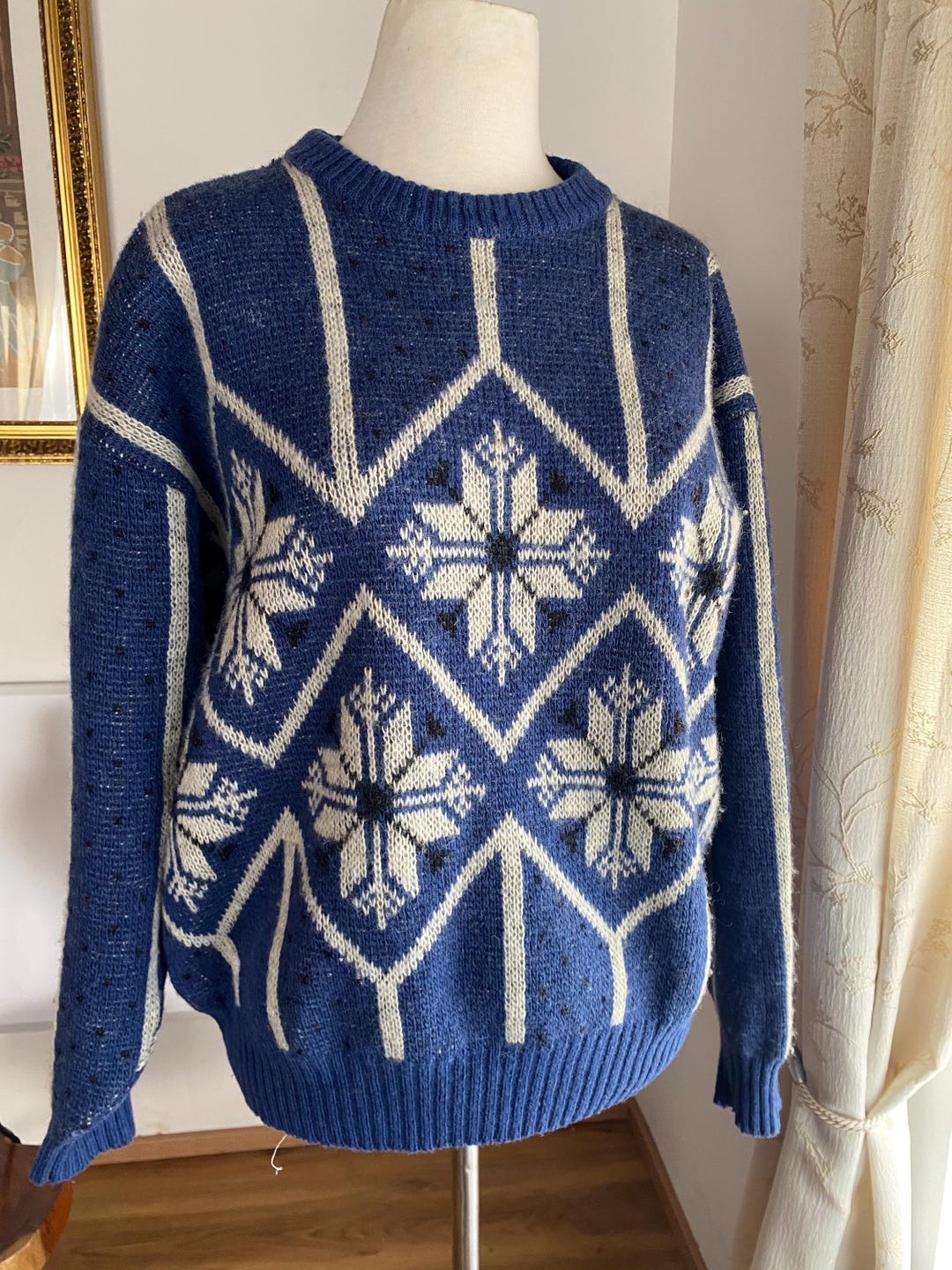 Vintage Alafoss Icewool Icelandic Wool Blue Sweater M Nordic Folklore ...