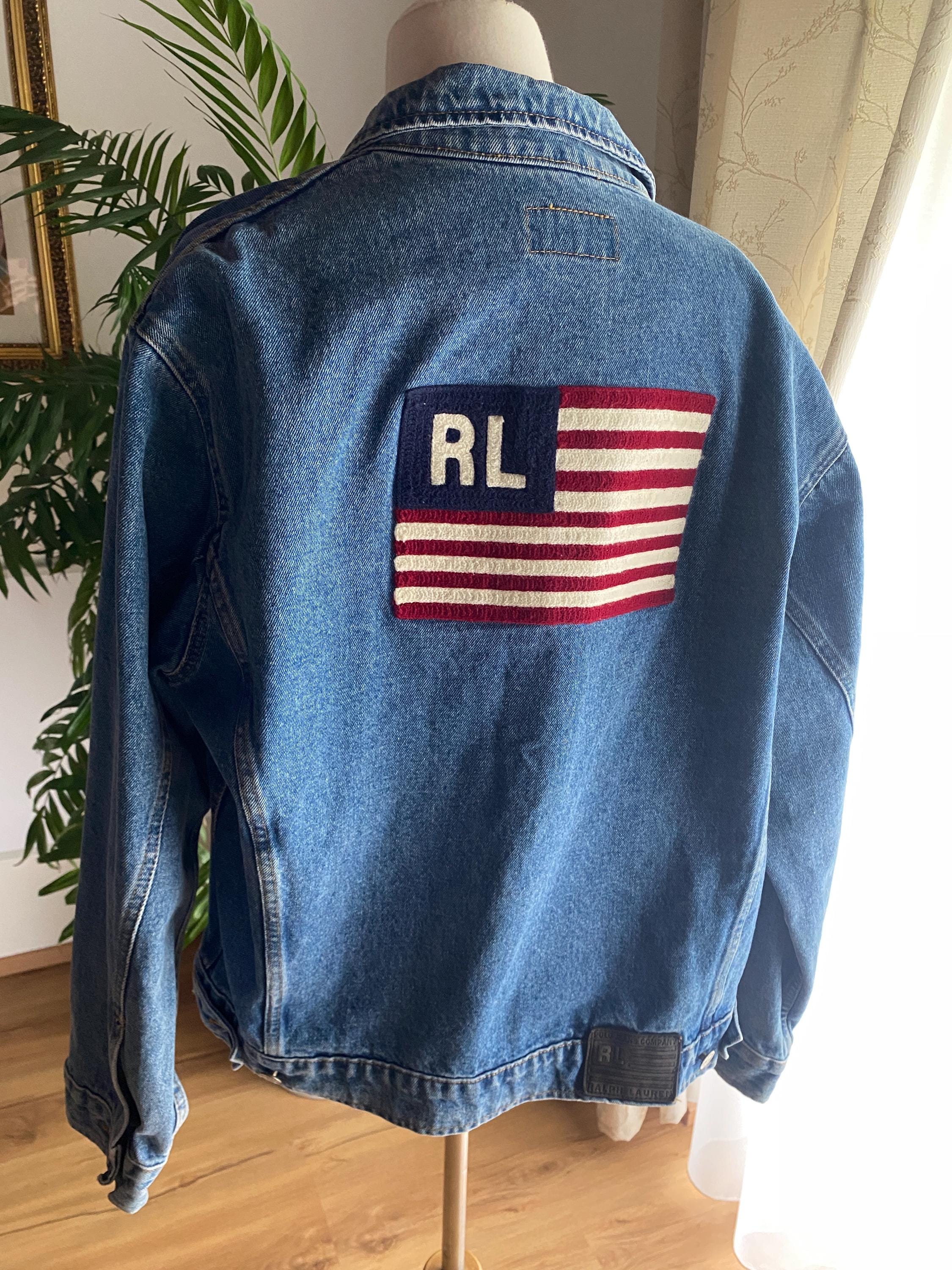 Ralph Lauren 90s Flag Denim Jacket - Etsy