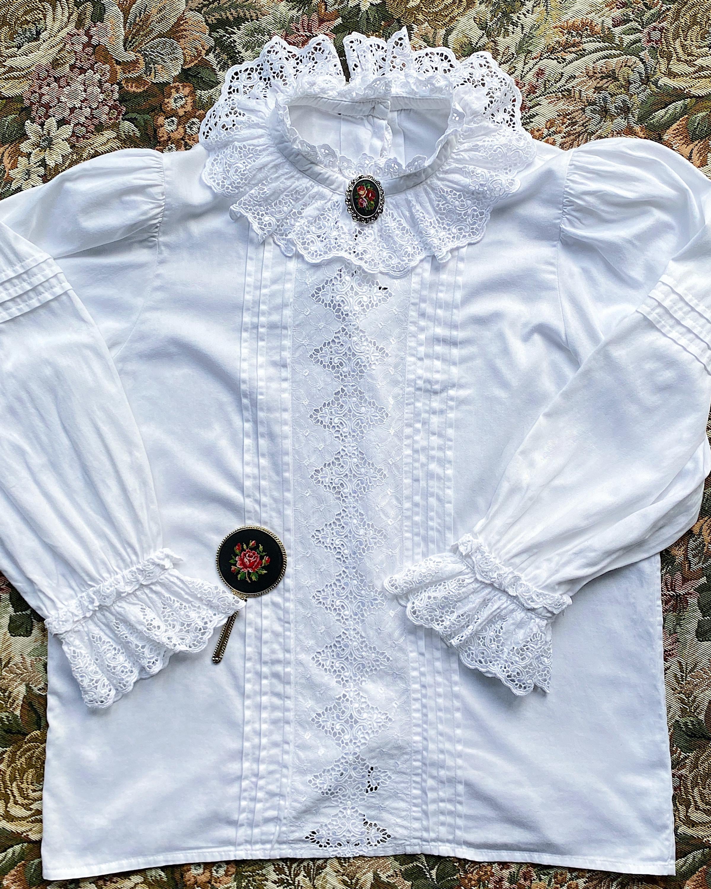 Vintage Folk Embroidered Lace Blouse White Austrian Blouse Vintage Folk Embroidered Lace Blouse White Austrian Blouse
