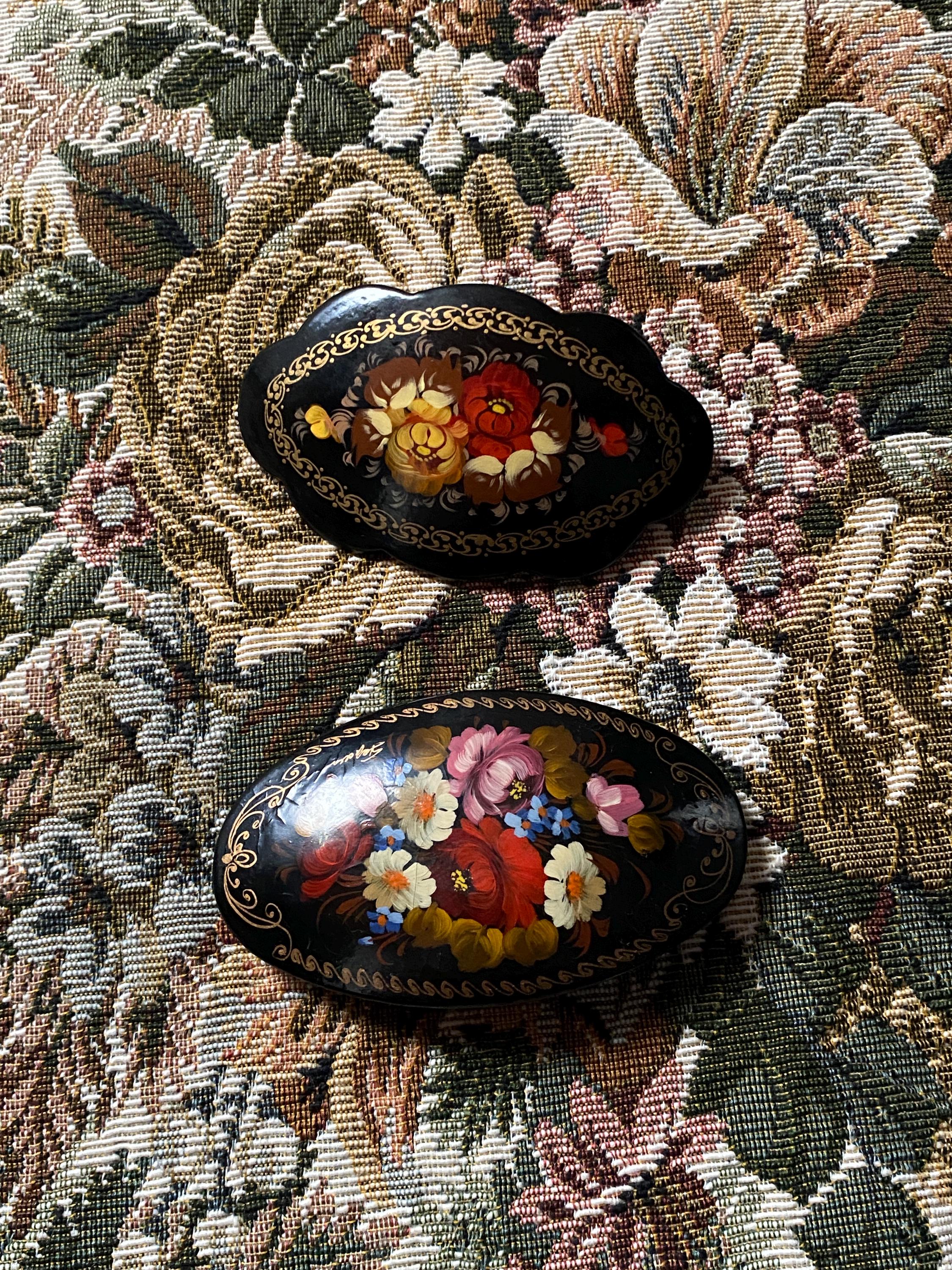 Beautiful Vintage black lacquer hand painted hair accessories by Sarsaparilla Hair Lacquer - Etsy main image 2