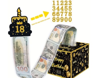 Black and Gold Cardboard Money Gift Box Flat Pack | Build-Your-Own Cash Gift Box with Optional Number Stickers