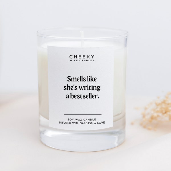 Funny Candle for a Friend: Smells Like She's Writing a Bestseller Soy Wax Candle Minimalist Style - Writer's Gift for Her Birthday