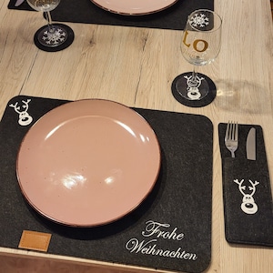 Christmas placemat set made of felt, 3-piece set including table mat, cutlery pocket and coasters