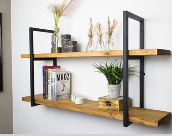 LOFT Wandregal, Doppelregal, Kiefernholz, 27 mm, Loft-Stil, Vintage, Industriestil, Regal, Hängeregal, für die Küche, für das Wohnzimmer