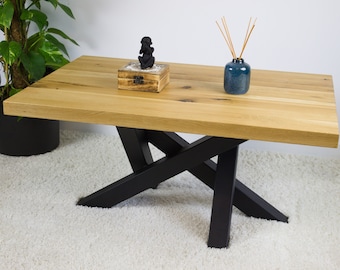 Table basse en bois de chêne LOFT récupérée avec finition rustique, table basse minimaliste de style industriel | Table faite à la main en bois récupéré