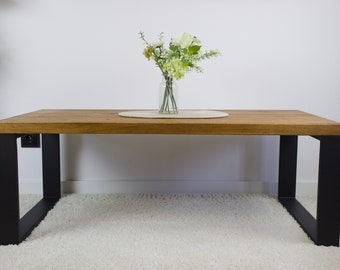 Table basse en bois de chêne LOFT récupérée avec finition rustique, table basse minimaliste de style industriel | Table faite à la main en bois récupéré