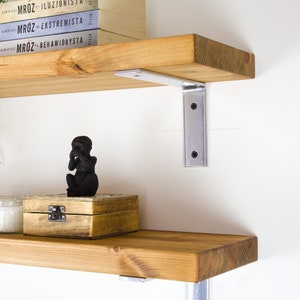 LOFT WALL SHELF,silver brackets,pine, 37mm,boho, vintage, industrial, shelf, hanging shelf, for the kitchen, for the living room, for books image 7