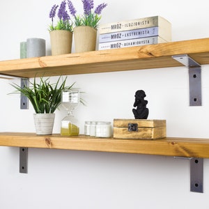 LOFT WALL SHELF,silver brackets,pine, 37mm,boho, vintage, industrial, shelf, hanging shelf, for the kitchen, for the living room, for books image 9