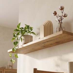 Ek svävande hylla – massiv ekhylla, rustik minimalistisk inredning, dolda konsoler, för badrum, kök, hängande hylla, Naturlig ek bild 6