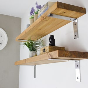 LOFT WALL SHELF,silver brackets,pine, 37mm,boho, vintage, industrial, shelf, hanging shelf, for the kitchen, for the living room, for books image 6