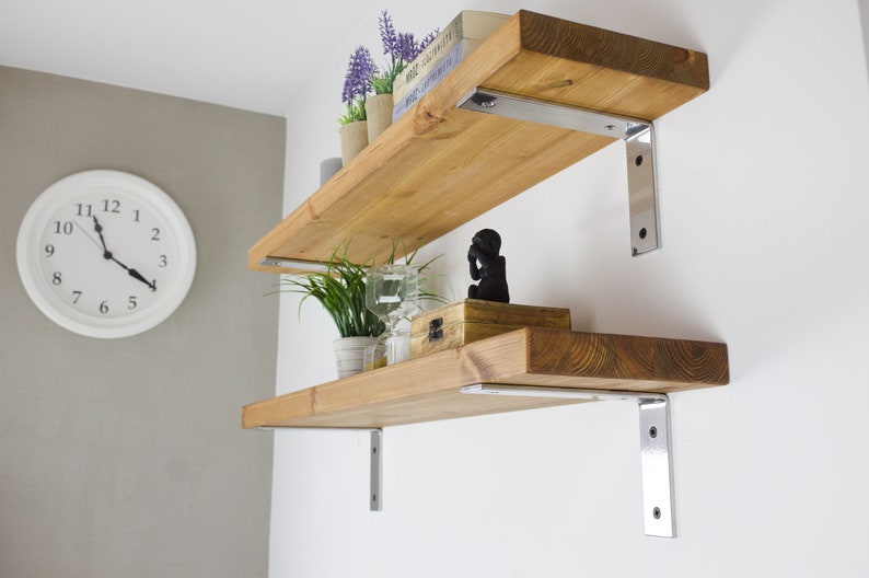 LOFT WALL SHELF,silver brackets,pine, 37mm,boho, vintage, industrial, shelf, hanging shelf, for the kitchen, for the living room, for books image 6