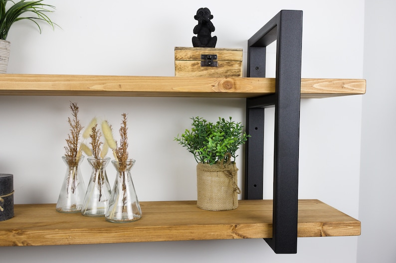 LOFT WALL SHELF, double étagère vintage, rustique,fait main, étagère murale, bibliothèque, étagère suspendue, pour la cuisine, pour le salon, pour livres image 9