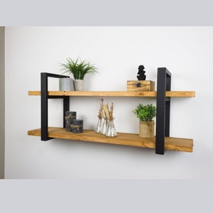 LOFT WALL SHELF, double étagère vintage, rustique,fait main, étagère murale, bibliothèque, étagère suspendue, pour la cuisine, pour le salon, pour livres image 1