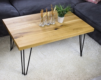 Mesa de centro de madera de roble LOFT recuperada con acabado rústico, mesa de centro minimalista de estilo industrial | Mesa hecha a mano de madera recuperada