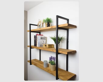 LOFT WALL SHELF, Triple shelf, pine, bookshelf, loft, vintage, industrial, bookcase, hanging shelf, for the kitchen, for the living room