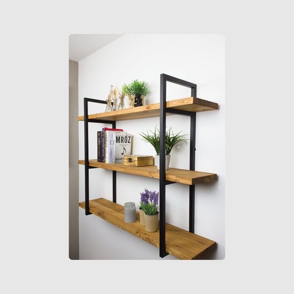 LOFT WALL SHELF, Triple shelf, pine, bookshelf, loft, vintage, industrial, bookcase, hanging shelf, for the kitchen, for the living room