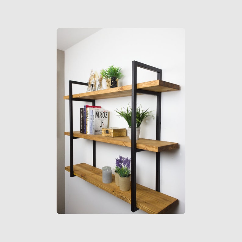 LOFT WALL SHELF, Triple shelf, pine, bookshelf, loft, vintage, industrial, bookcase, hanging shelf, for the kitchen, for the living room zdjęcie 1
