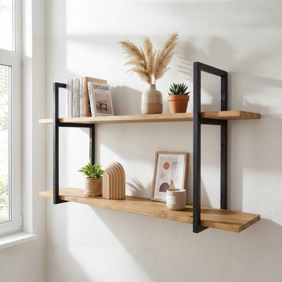 LOFT REGAL, Rustikal, doppeltes Vintage Regal, BOHO, handgefertigt, Wandregal, Bücherregal, Hängeregal, für die Küche, für Bücher