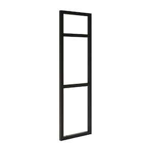 May include: Black metal shelf unit with three shelves. The shelf unit is freestanding and has a rectangular shape.