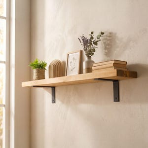 Industriële houten plank, zwarte metalen beugels, lichte rustieke/loftplank, opbergwandplank, voor de keuken, voor de woonkamer, voor boeken