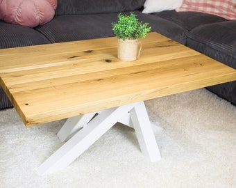 Table basse en bois de chêne LOFT récupérée avec finition rustique, table basse minimaliste de style industriel | Table faite à la main en bois récupéré