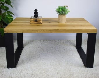 Mesa de centro de madera de roble LOFT recuperada con acabado rústico, mesa de centro minimalista de estilo industrial | Mesa hecha a mano de madera recuperada