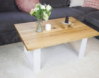 Mesa de centro de madera de roble LOFT recuperada con acabado rústico, mesa de centro minimalista de estilo industrial | Mesa hecha a mano de madera recuperada