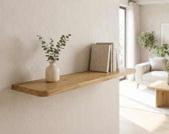 Estante flotante de roble – decoración rústica minimalista, estante de roble macizo, soportes ocultos, para cocina, estante colgante de baño, roble natural