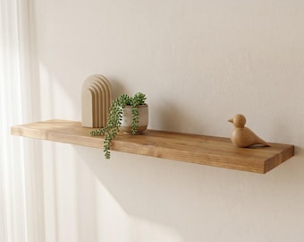 Pine Floating shelf – rustic minimalistic decor, solid pine shelf, for kitchen, bathroom, hidden brackets, Natural wood, hanging shelf