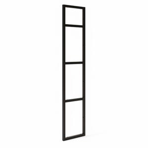 May include: A tall, black metal frame with four rectangular sections. The frame has a simple, modern design, possibly for decorative or functional use. The frame is standing upright against a white background.