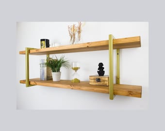 GOLD LOFT SHELF,double étagère vintage, boho, fait main, étagère murale, bibliothèque, étagère suspendue, pour la cuisine, pour le salon, pour les livres