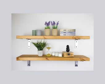 LOFT WALL SHELF,silver brackets,pine, 37mm,boho, vintage, industrial, shelf, hanging shelf, for the kitchen, for the living room, for books