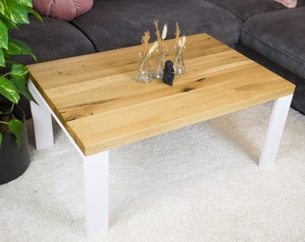 Mesa de centro de madera de roble LOFT recuperada con acabado rústico, mesa de centro minimalista de estilo industrial | Mesa hecha a mano de madera recuperada