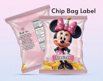 Minnie Mouse Chip Bag Template: Birthday Party Favors (Digital Download)
