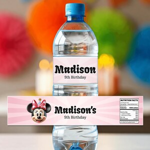 Minnie Mouse Birthday Water Bottle Template for Birthday Favors 0006