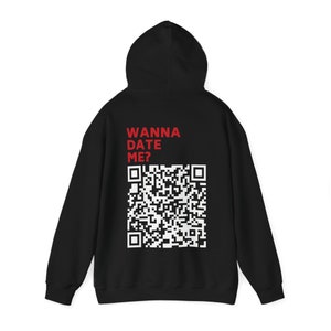 Wanna Date Me QR-Code Kapuzenpullover afbeelding 2