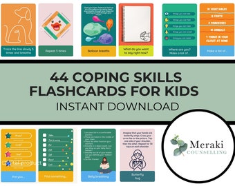 Coping Skills Flashcards For Kids Cards for coping techniques in therapy room for children Emotional skills in counselling room