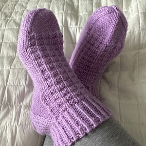 Wool socks - hand knitted socks - nordic socks - boot socks - cozy socks - purple socks - scandi socks - machine washable socks
