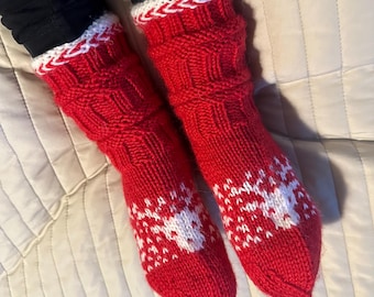 Hand-Knitted Kids Wool Socks – Nordic Christmas Reindeer, Machine Washable